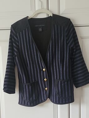 Marc by Marc Jacobs Navy and Black Striped Blazer with Gold Buttons